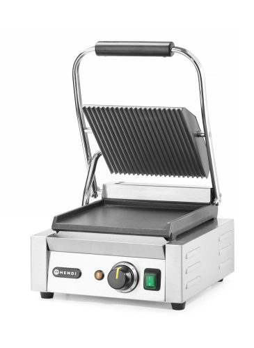 Kontakt grill - szimpla verzió, HENDI, Bordázott tetejű és sima aljú, 230V/1800W, 310x400x(H)210mm