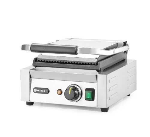 Kontakt grill - szimpla verzió, HENDI, Bordázott tetejű és sima aljú, 230V/1800W, 310x400x(H)210mm