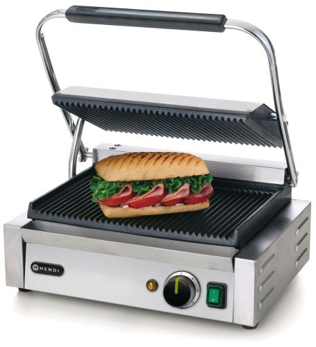 Kontakt grill „Pannini”, HENDI, Bordázott tetejű és aljú, 230V/2200W, 432x396x(H)214mm