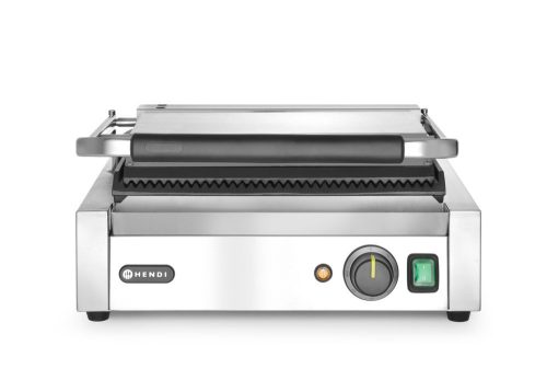 Kontakt grill „Pannini”, HENDI, Bordázott tetejű és aljú, 230V/2200W, 432x396x(H)214mm
