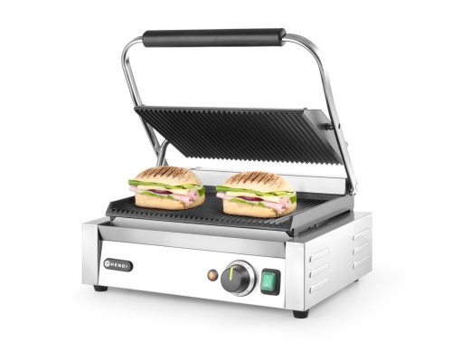 Kontakt grill „Pannini”, HENDI, Bordázott tetejű és aljú, 230V/2200W, 432x396x(H)214mm