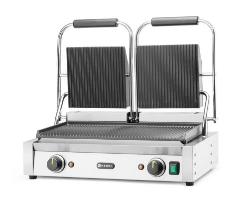 Kontakt grill - dupla verzió Teljesen bordázott, HENDI, Bordázott tetejű és aljú, 230V/3600W, 570x395x(H)510mm