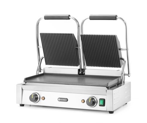 Kontakt grill - dupla verzió, HENDI, Bordázott tetejű és sima aljú, 230V/3600W, 570x395x(H)510mm