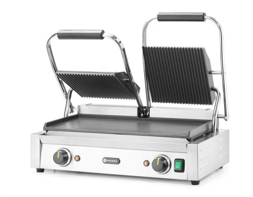 Kontakt grill - dupla verzió, HENDI, Bordázott tetejű és sima aljú, 230V/3600W, 570x395x(H)510mm