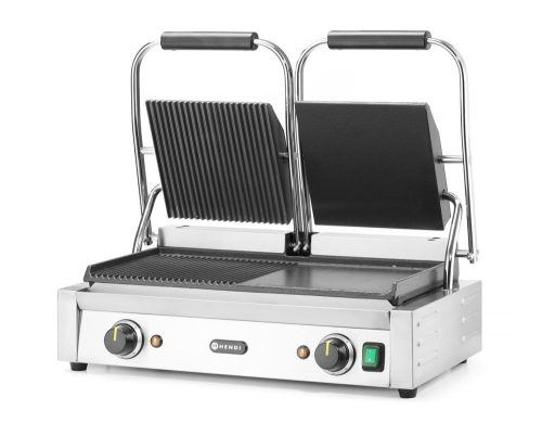 Kontakt grill - dupla verzió, HENDI, fele sima, fele bordázott, 230V/3600W, 575x430x(H)510mm