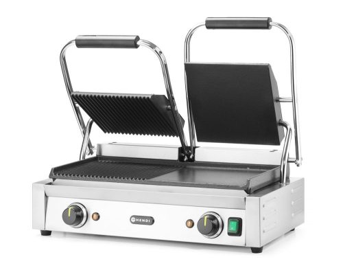 Kontakt grill - dupla verzió, HENDI, fele sima, fele bordázott, 230V/3600W, 575x430x(H)510mm