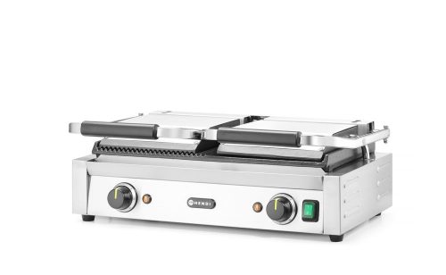 Kontakt grill - dupla verzió, HENDI, fele sima, fele bordázott, 230V/3600W, 575x430x(H)510mm