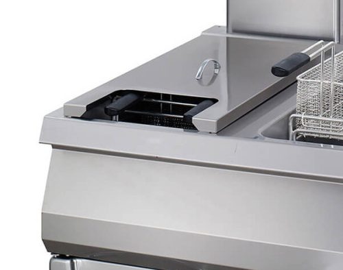 Prémium fritőz - 2 x 22L - Gáz - Dupla egység - lefolyócsappal - 90cm mélyen